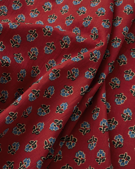 Red and Blue Mini Bloom Block Print Cotton