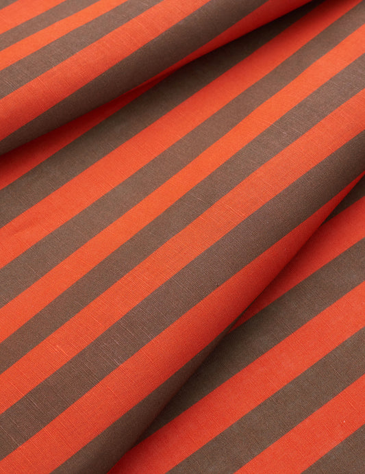 Red and Brown Cotton Linen Stripe