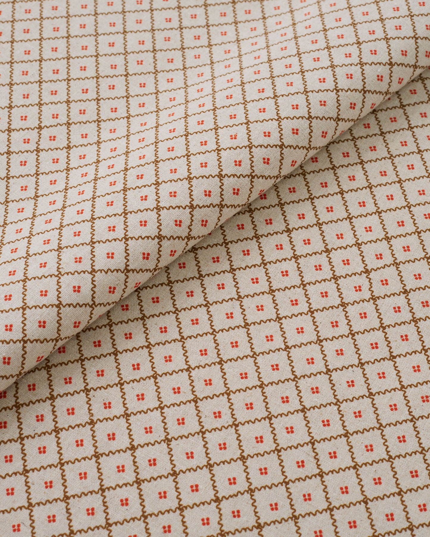 Red Wavy Lattice Custom Printed Linen Cotton Blend