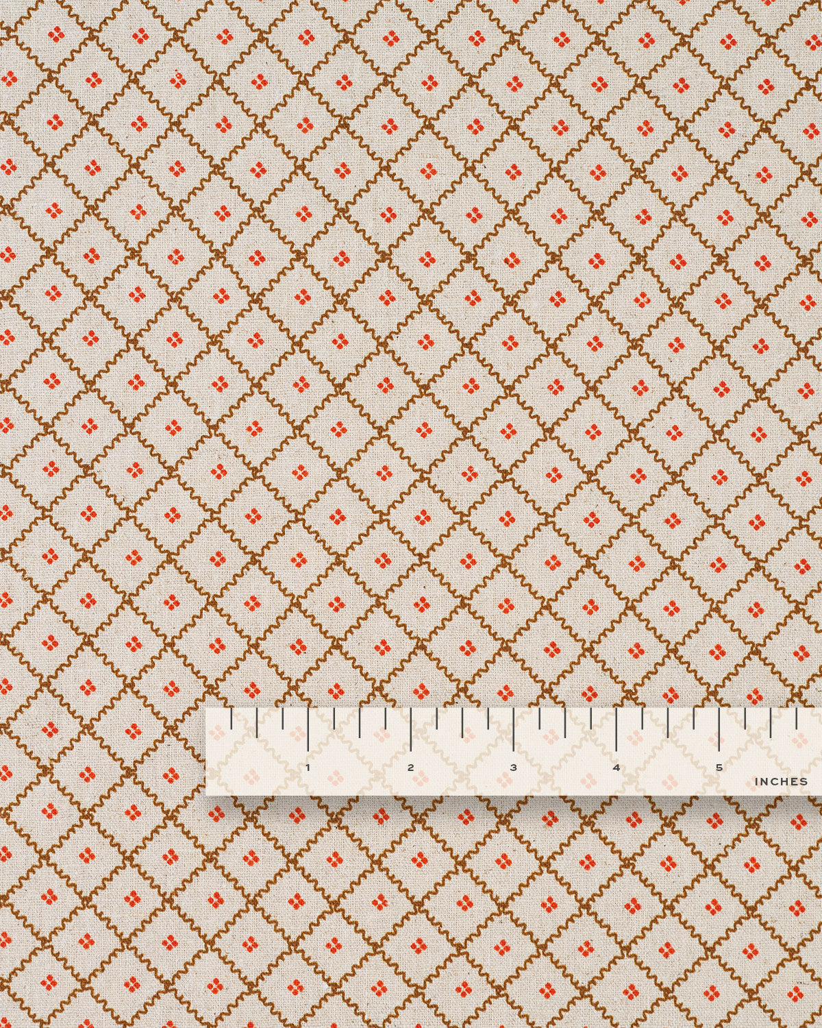 Red Wavy Lattice Custom Printed Linen Cotton Blend