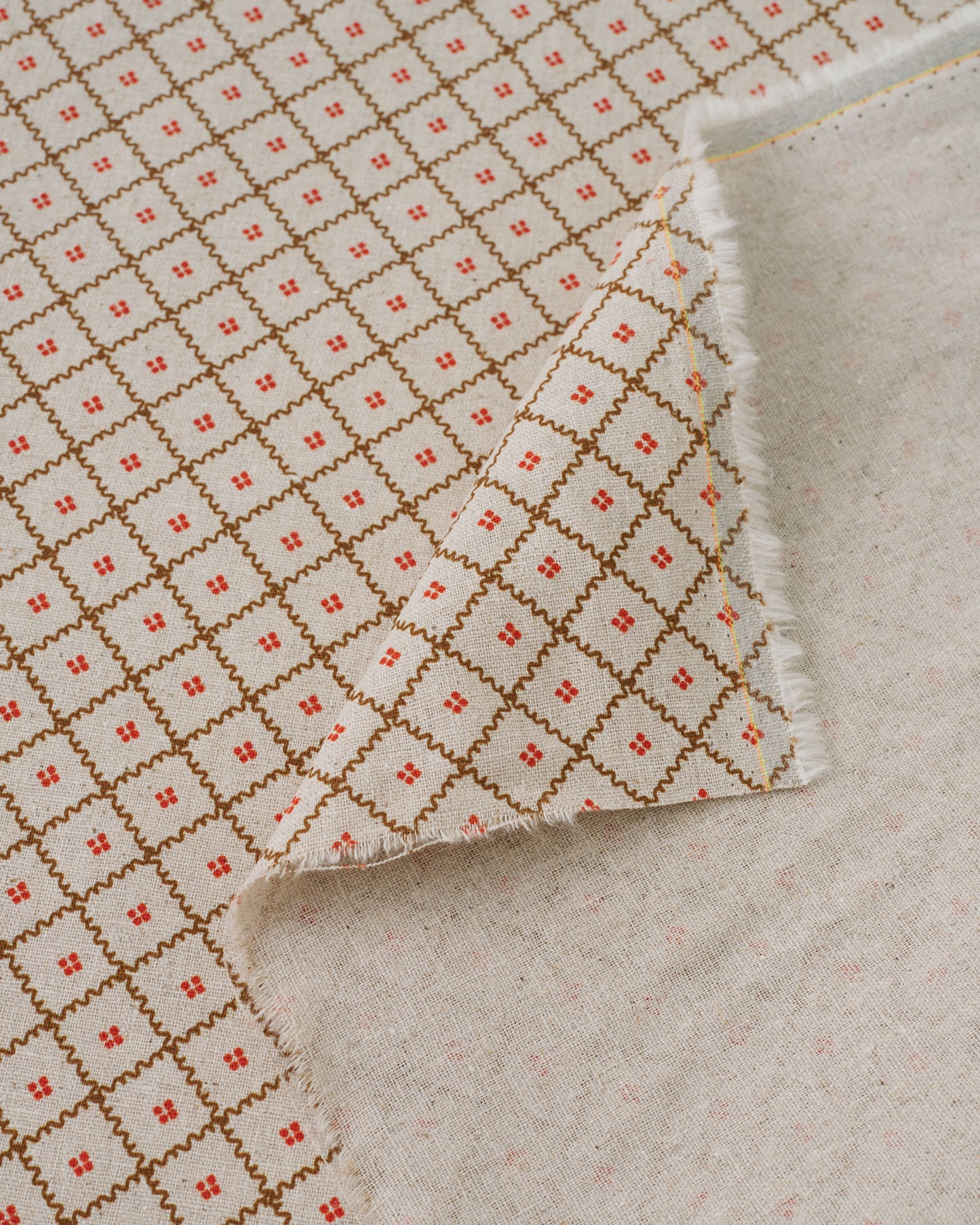 Red Wavy Lattice Custom Printed Linen Cotton Blend