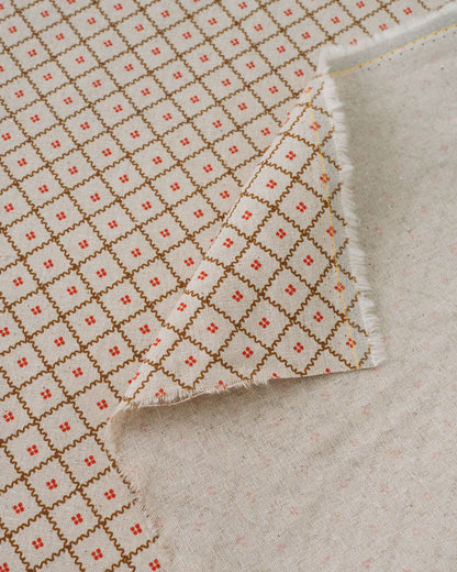 Red Wavy Lattice Custom Printed Linen Cotton Blend