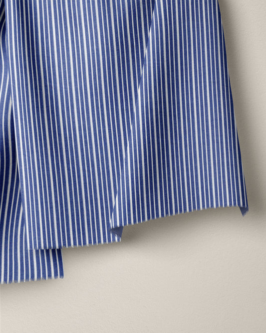 Royal Blue Wide Stripe Leno Weave Cotton Shirting