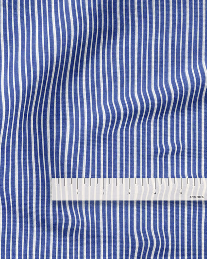 Royal Blue Wide Stripe Leno Weave Cotton Shirting