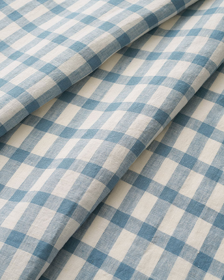 Shutter Blue Elongated Gingham Washed Linen