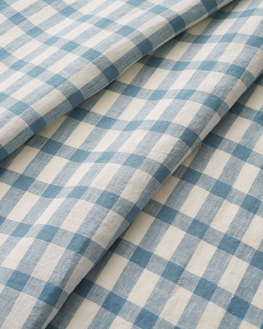Shutter Blue Elongated Gingham Washed Linen