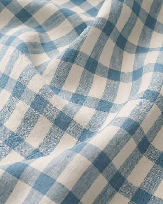 Shutter Blue Elongated Gingham Washed Linen
