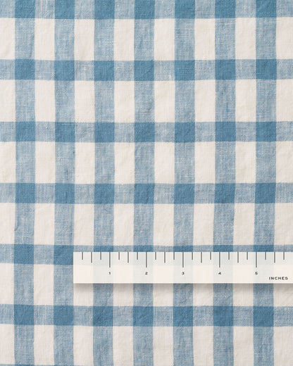 Shutter Blue Elongated Gingham Washed Linen