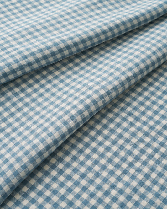 Shutter Blue Small Gingham Washed Linen