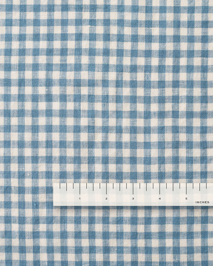 Shutter Blue Small Gingham Washed Linen