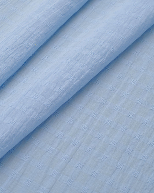 Snow Blue Grid Check Dobby Cotton