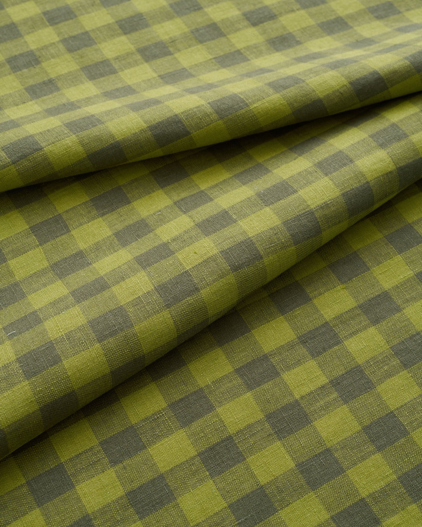 Medium Spanish Olive Gingham Washed Linen