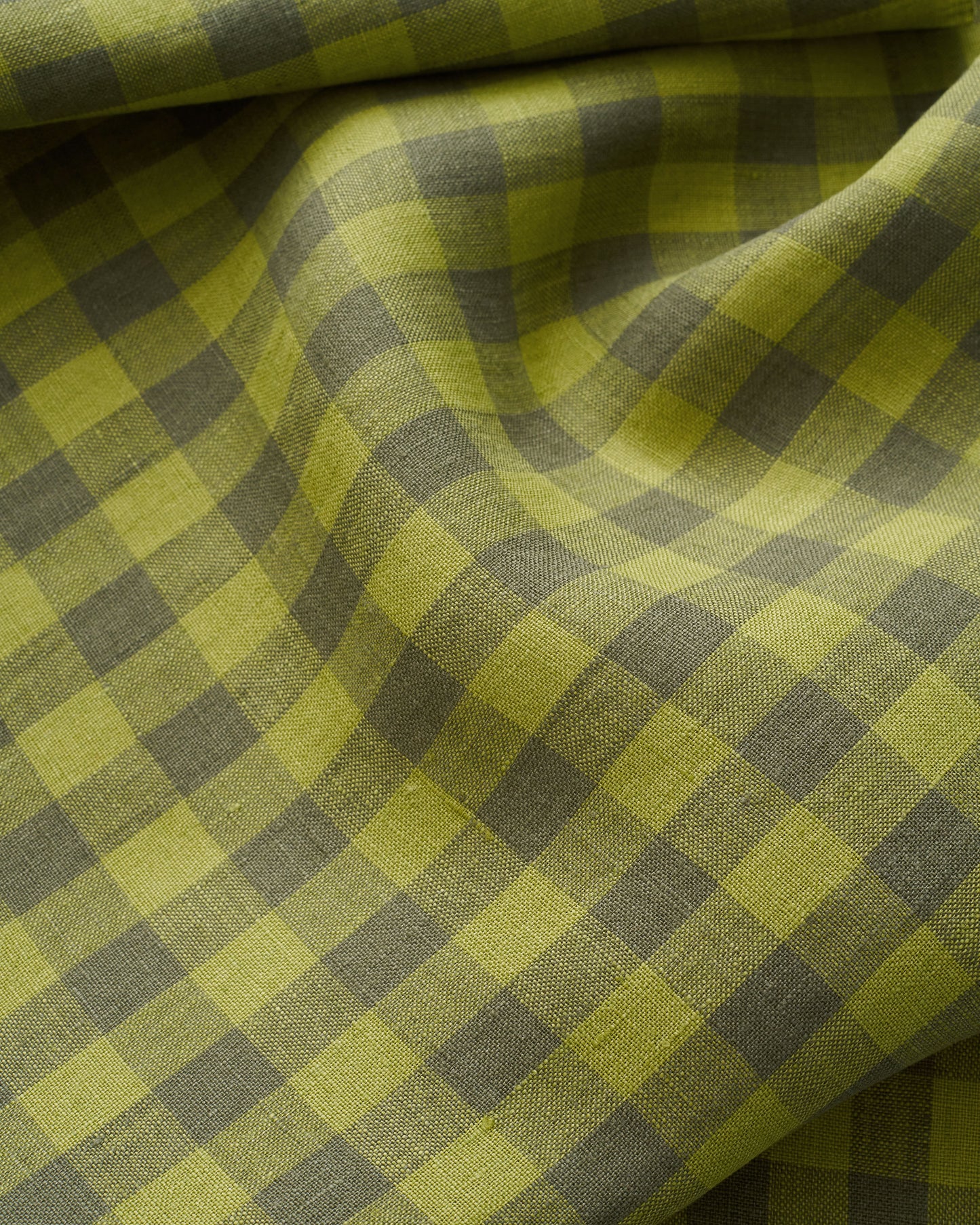 Medium Spanish Olive Gingham Washed Linen