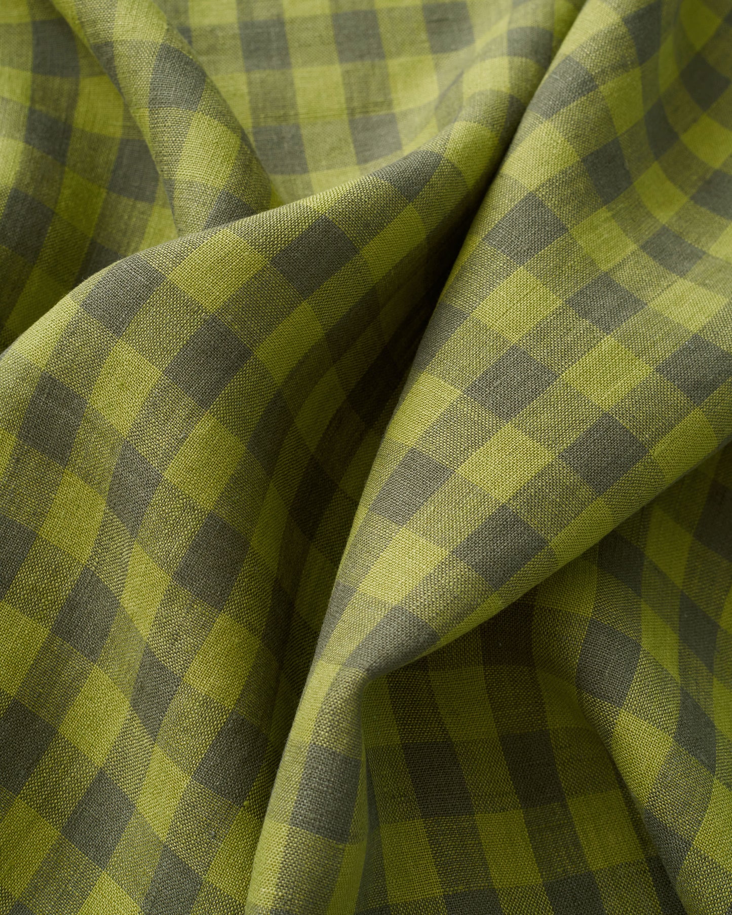 Medium Spanish Olive Gingham Washed Linen