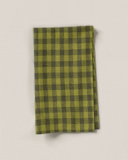 Medium Spanish Olive Gingham Washed Linen