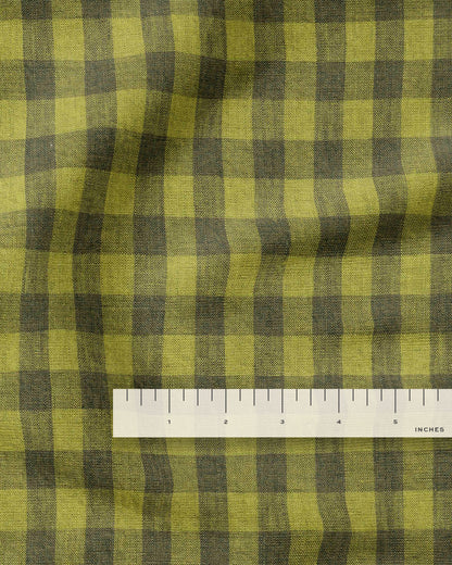Medium Spanish Olive Gingham Washed Linen