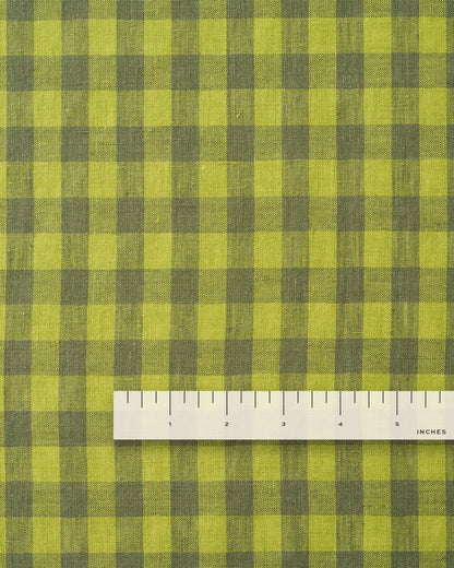 Medium Spanish Olive Gingham Washed Linen