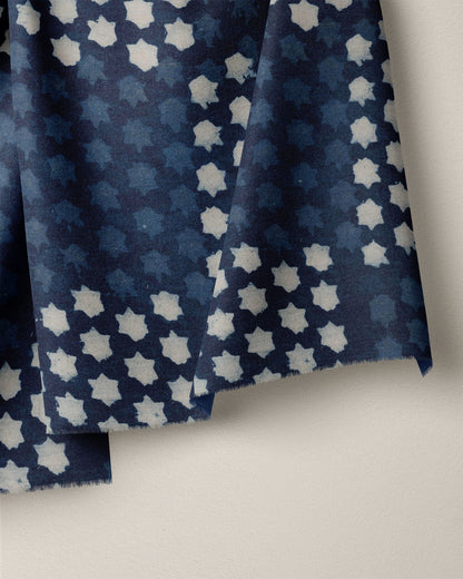Star Grid Indigo Dye Block Print Cotton