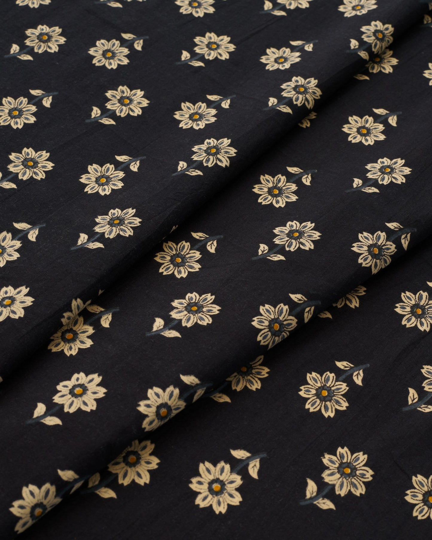 Tan on Black Bloom Block Print Cotton
