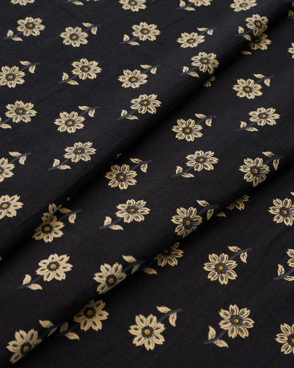 Tan on Black Bloom Block Print Cotton