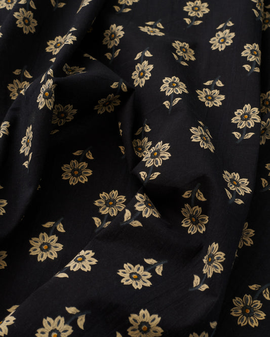 Tan on Black Bloom Block Print Cotton