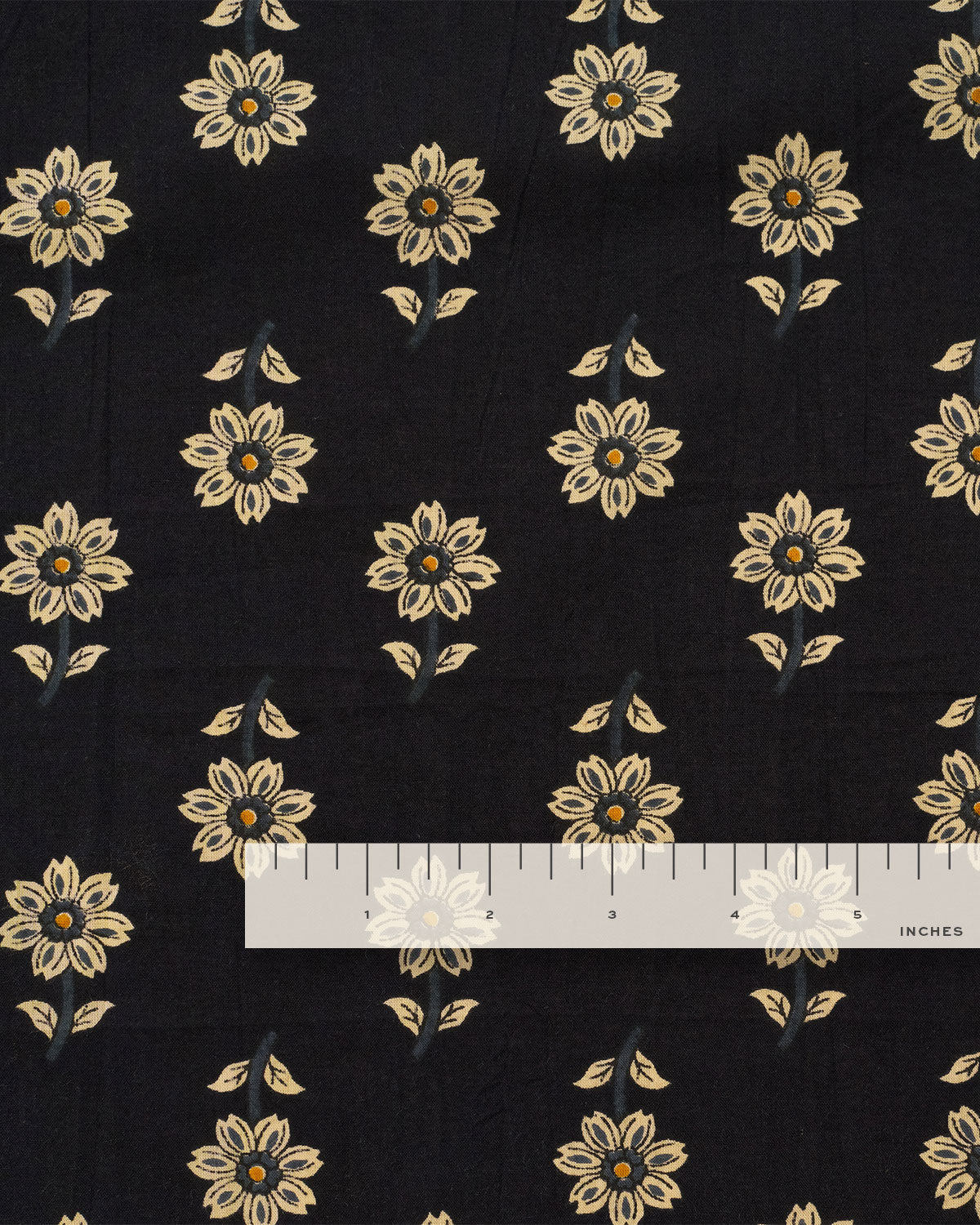 Tan on Black Bloom Block Print Cotton