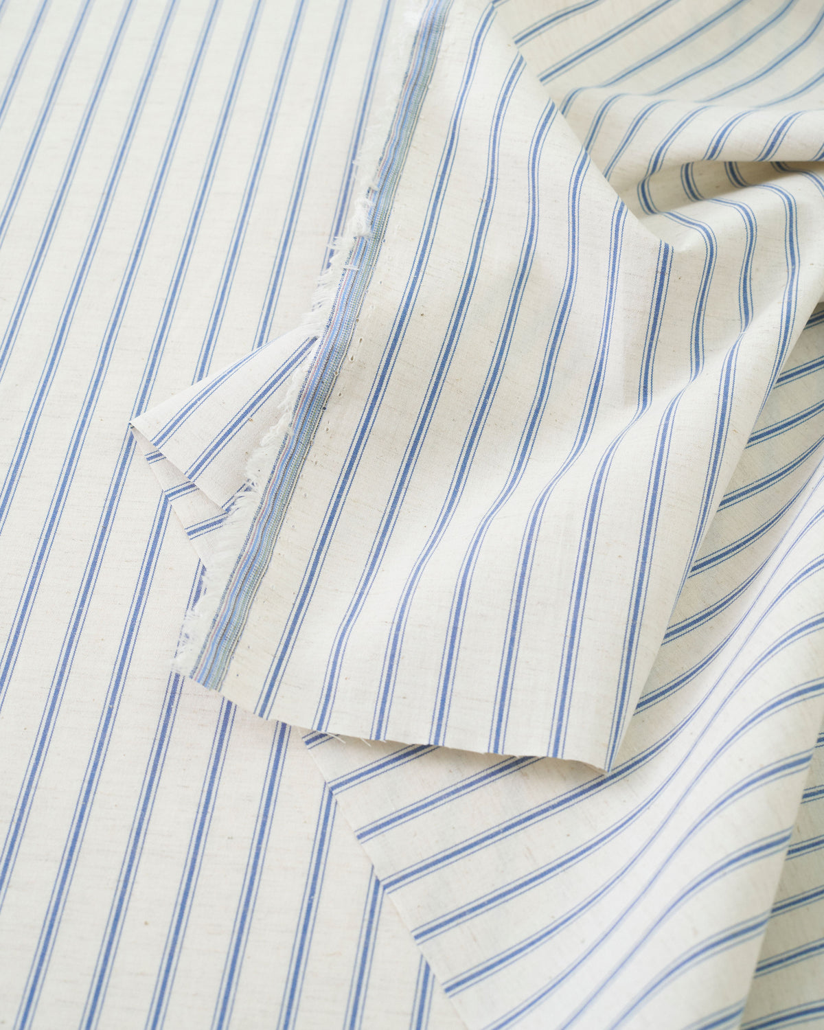 Ticking Stripe Linen Cotton - Natural / Blue