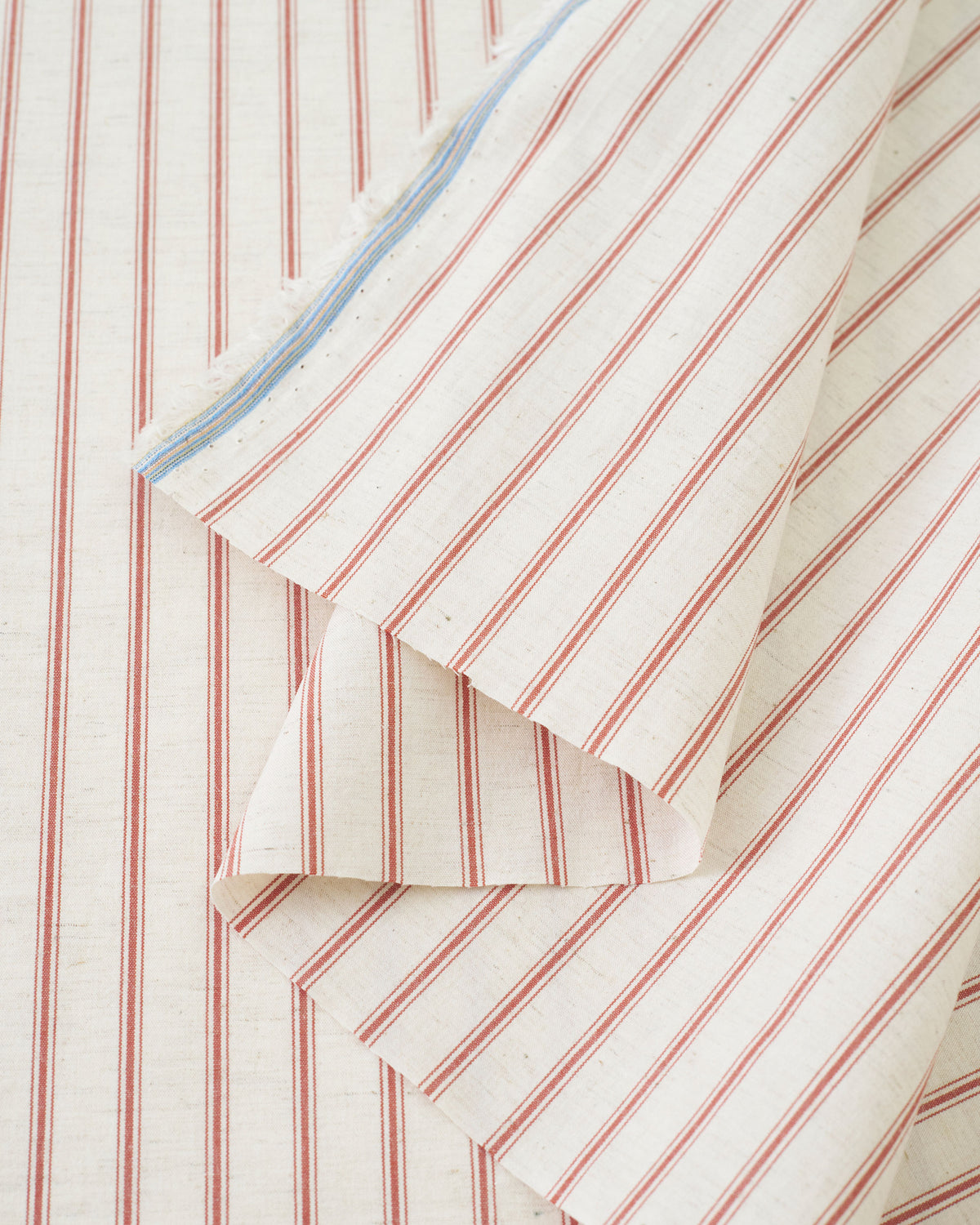 Ticking Stripe Linen Cotton - Natural / Red