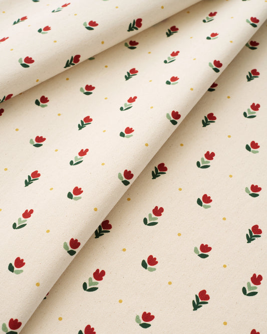 Tulip and Dot Printed Cotton Twill