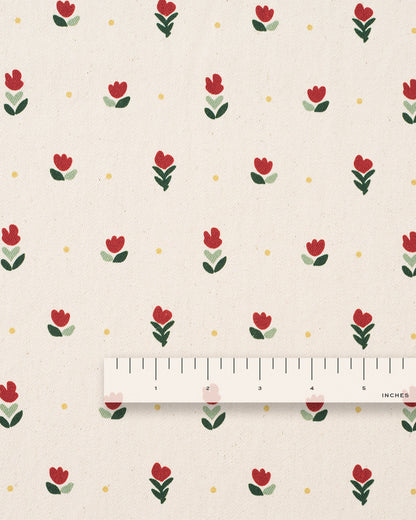 Tulip and Dot Printed Cotton Twill
