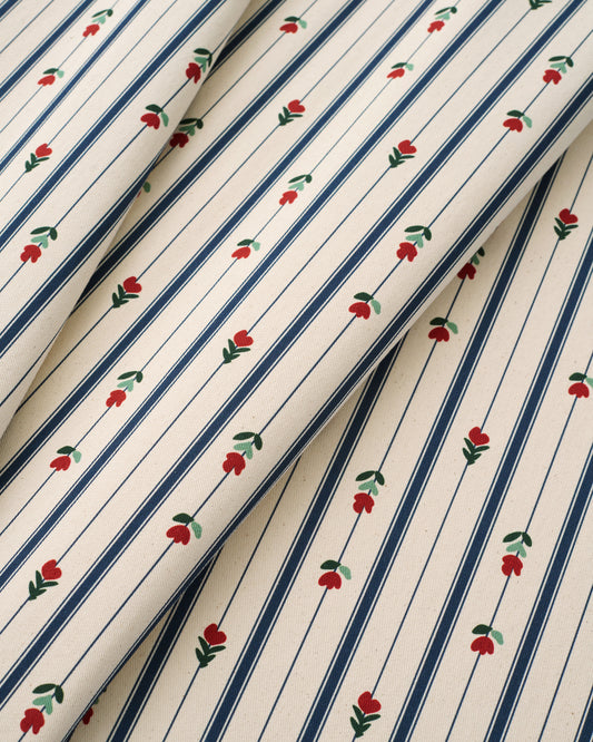Tulip and Stripe Printed Cotton Twill