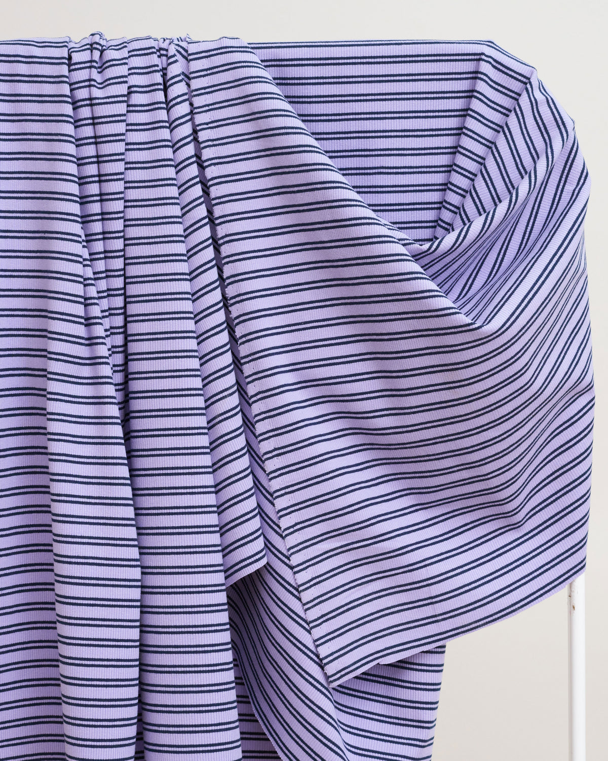 Wisteria and Navy Double Stripe Rib Knit