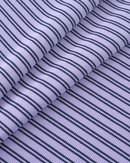Wisteria and Navy Double Stripe Rib Knit