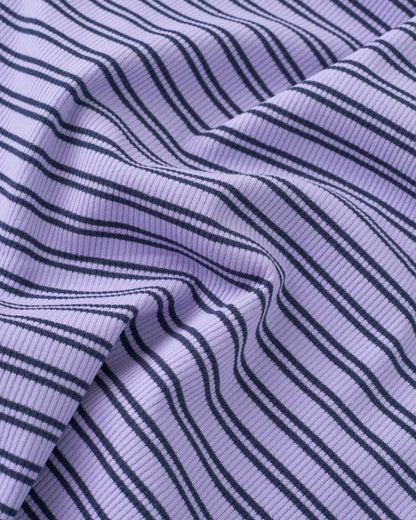 Wisteria and Navy Double Stripe Rib Knit