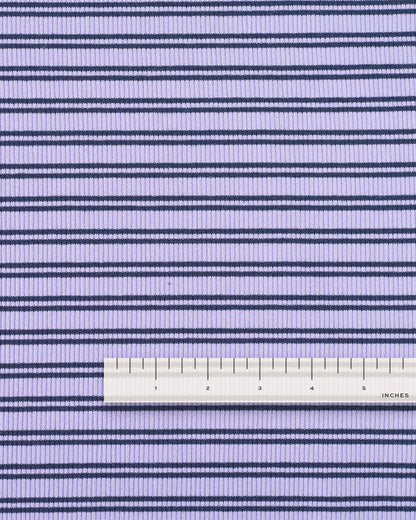 Wisteria and Navy Double Stripe Rib Knit