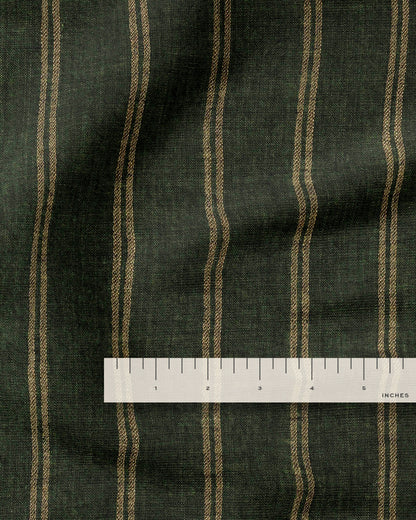 Woodland Green Twin Stripe Washed Linen