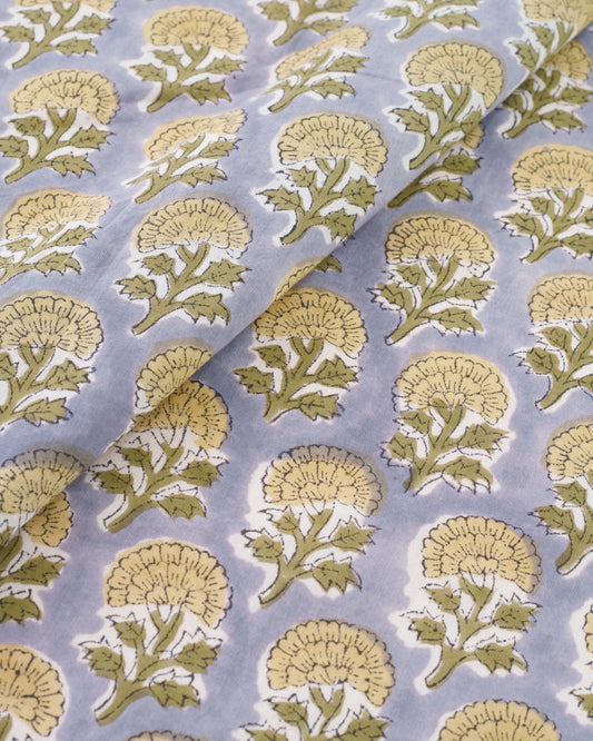 Yellow and Faded Lilac Bloom Block Print