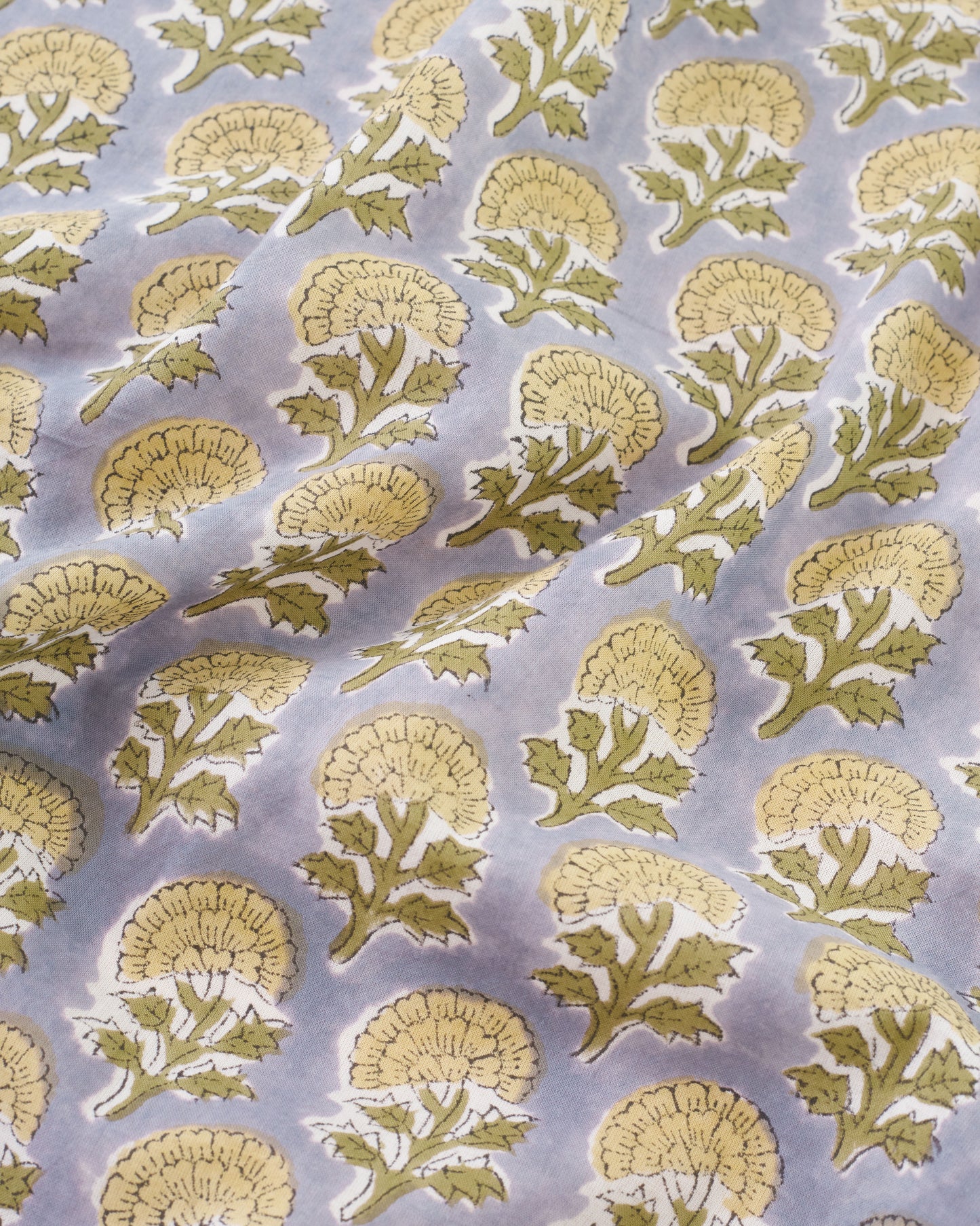 Yellow and Faded Lilac Bloom Block Print