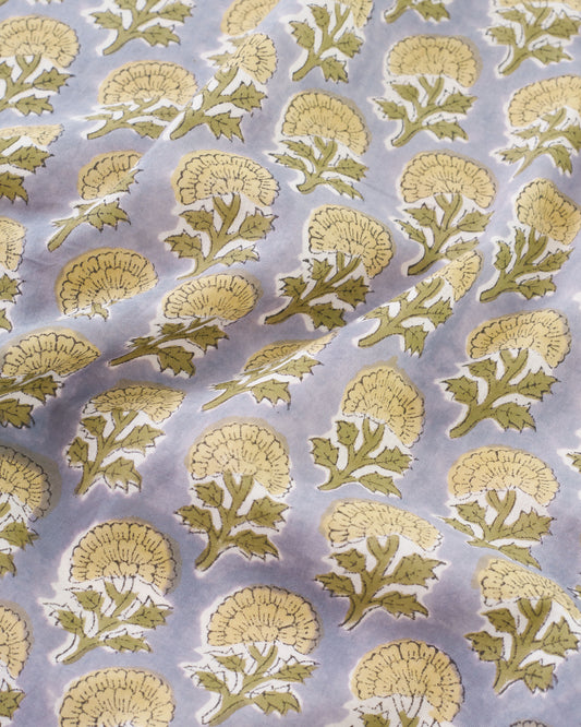Yellow and Faded Lilac Bloom Block Print