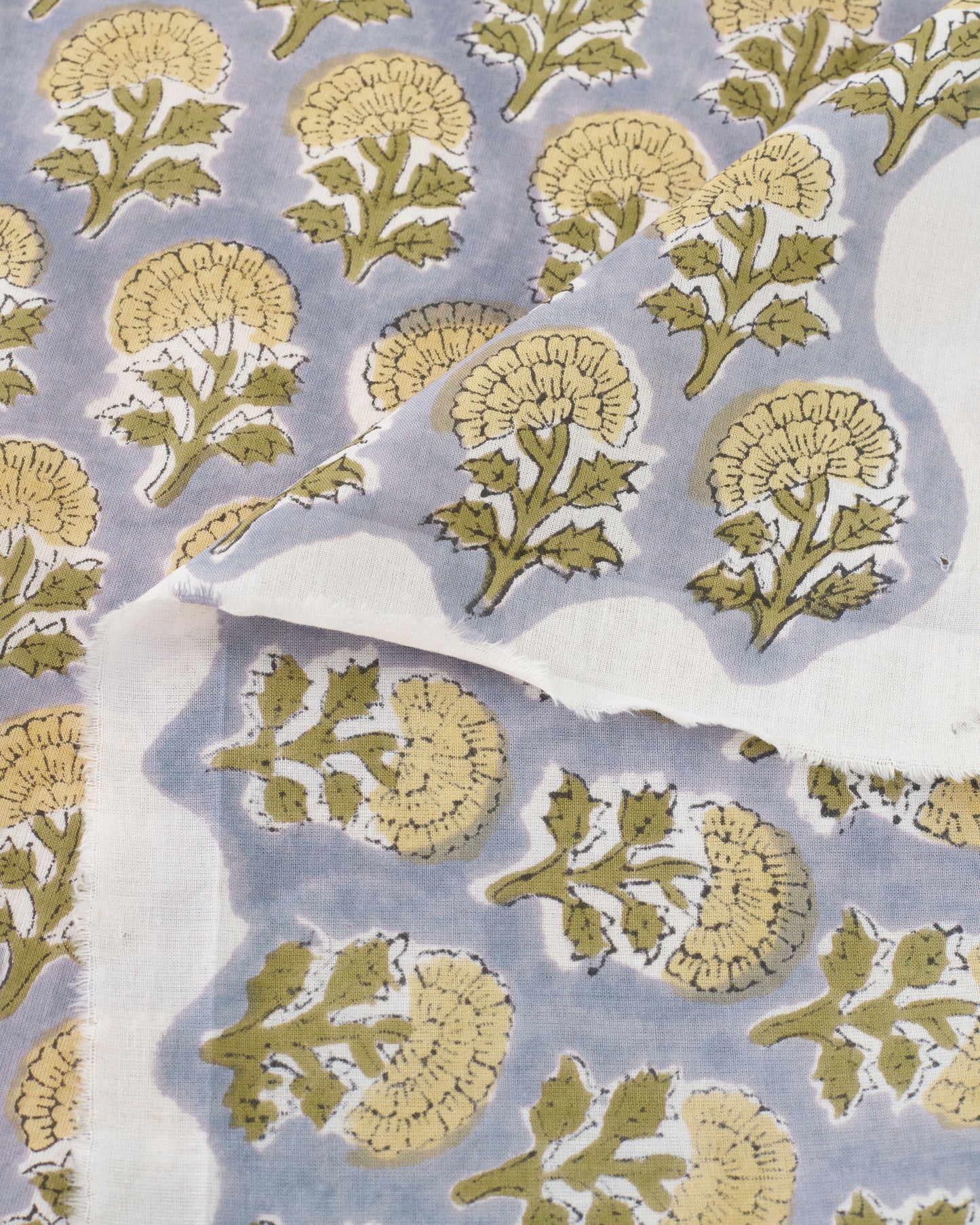 Yellow and Faded Lilac Bloom Block Print