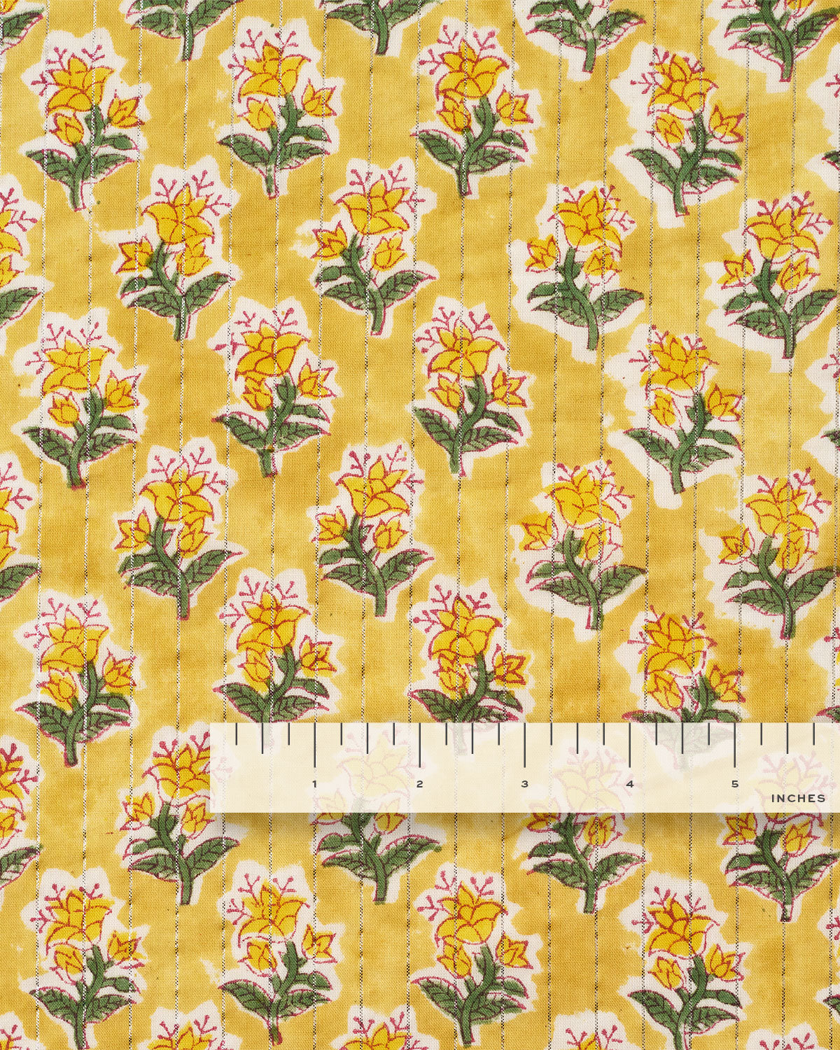 Yellow Metallic Bloom Block Print Cotton