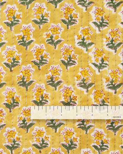 Yellow Metallic Bloom Block Print Cotton