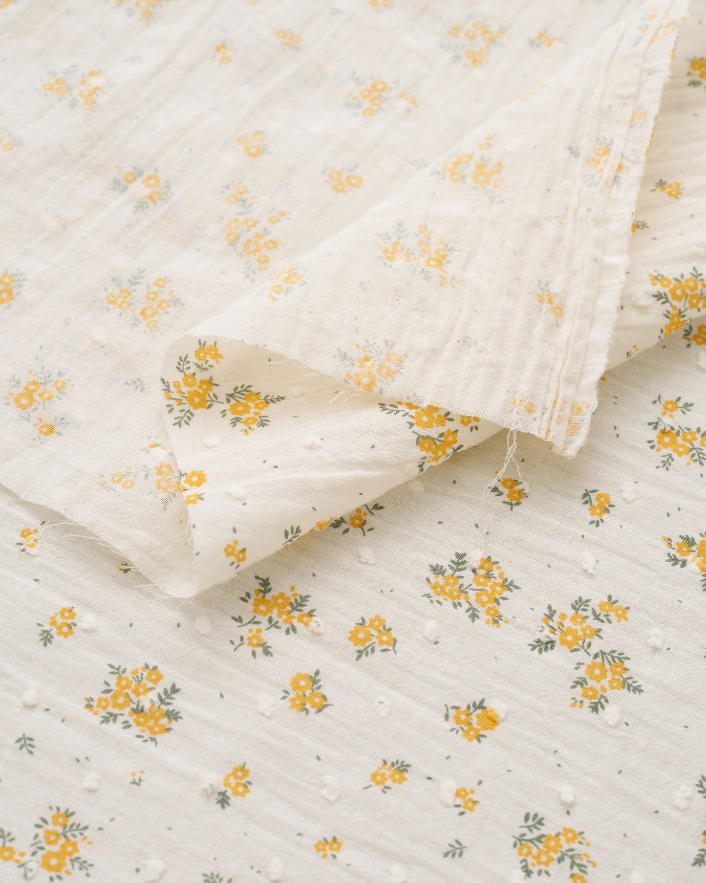 Yellow Swiss Dot Blooms Cotton