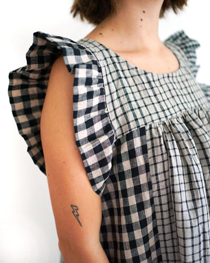 Medium Black and Natural Gingham Linen