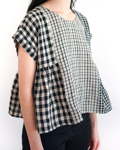 Medium Black and Natural Gingham Linen