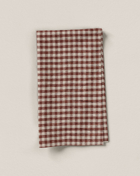 Small Chestnut and Natural Gingham Linen